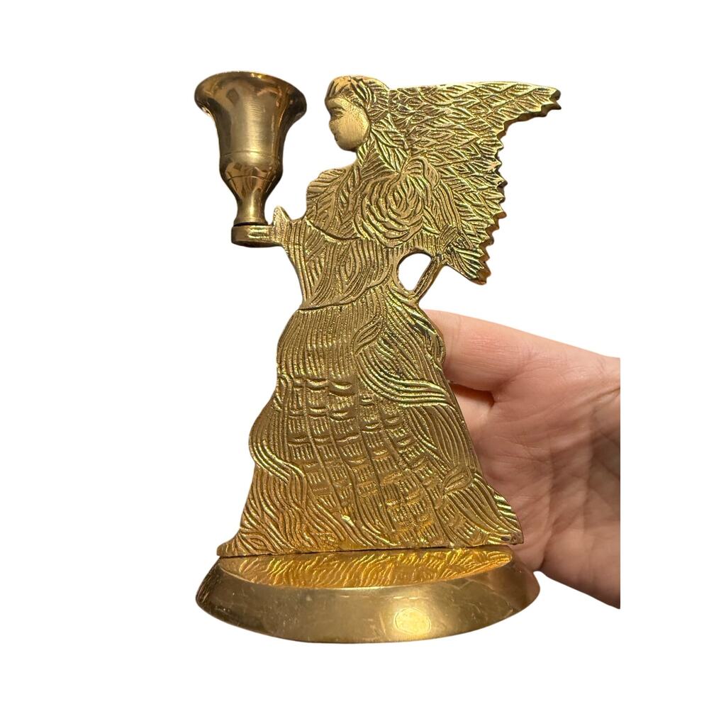 Vintage Solid Brass Angel Taper Candlestick Holder